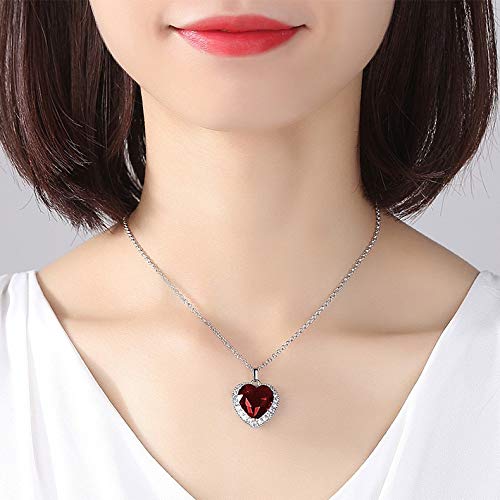 QEPOL Titanic Heart of The Ocean Neckalce The Blue Love Collares con Colgante, Collar Chapado en Oro Blanco de Plata esterlina Zafiro Grandes Colgantes y Joyas Regalo del día de San Valentín (Rojo)