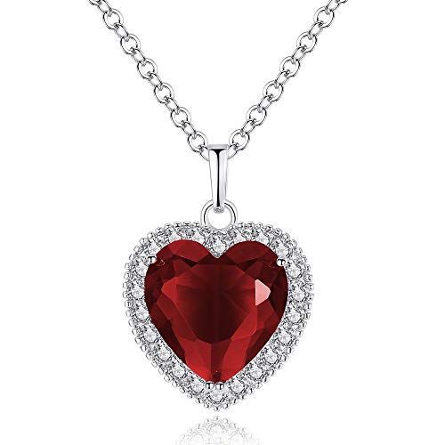QEPOL Titanic Heart of The Ocean Neckalce The Blue Love Collares con Colgante, Collar Chapado en Oro Blanco de Plata esterlina Zafiro Grandes Colgantes y Joyas Regalo del día de San Valentín (Rojo)