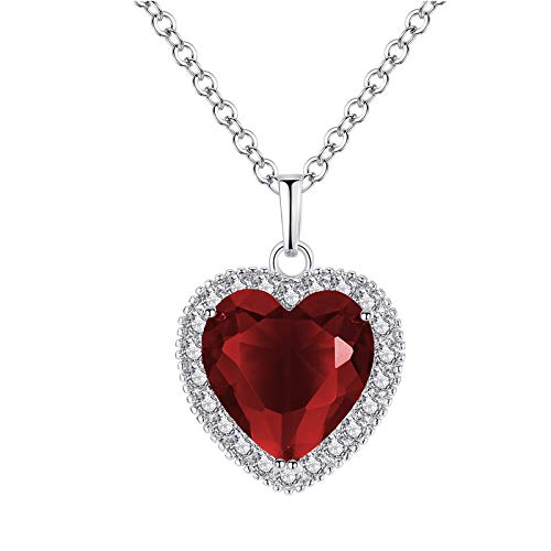 QEPOL Titanic Heart of The Ocean Neckalce The Blue Love Collares con Colgante, Collar Chapado en Oro Blanco de Plata esterlina Zafiro Grandes Colgantes y Joyas Regalo del día de San Valentín (Rojo)