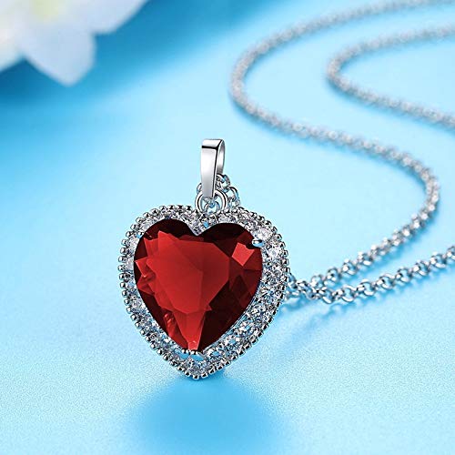 QEPOL Titanic Heart of The Ocean Neckalce The Blue Love Collares con Colgante, Collar Chapado en Oro Blanco de Plata esterlina Zafiro Grandes Colgantes y Joyas Regalo del día de San Valentín (Rojo)