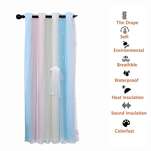 QETUOA Cortinas Opacas Cortinas Estrellas Huecas Doble Capa Arco Iris Degradado Cortinas Opacas Doble Capa para Habitaciones Niños Dormitorios Niñas Y Sala Estar (Púrpura grisáceo,2xW52xL108in)