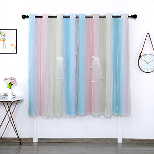 QETUOA Cortinas Opacas Cortinas Estrellas Huecas Doble Capa Arco Iris Degradado Cortinas Opacas Doble Capa para Habitaciones Niños Dormitorios Niñas Y Sala Estar (Púrpura grisáceo,2xW52xL108in)