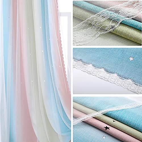 QETUOA Cortinas Opacas Cortinas Estrellas Huecas Doble Capa Arco Iris Degradado Cortinas Opacas Doble Capa para Habitaciones Niños Dormitorios Niñas Y Sala Estar (Púrpura grisáceo,2xW52xL108in)