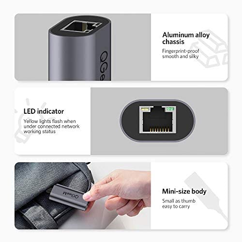QGeeM Adaptador de USB C a Ethernet, RJ45 a USB C Tipo C Gigabit Ethernet, Adaptador de Red Thunderbolt 3 a RJ45 LAN Compatible con MacBook Pro 2020/2019/2018/2017, MacBook Air, DELL XPS