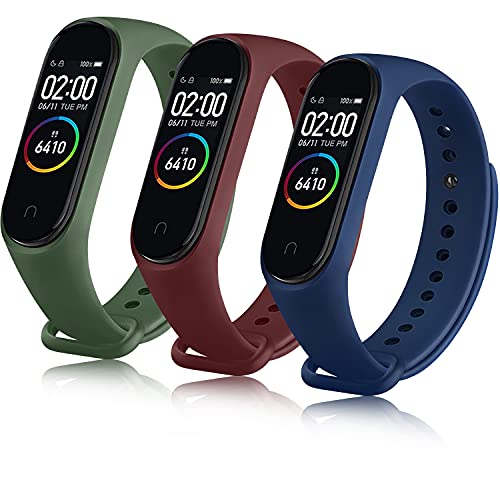 QHAN Compatible con Xiaomi Mi Band 4 Correa/Xiaomi Mi Band 3 Correa, Banda de Repuesto Reloj Silicona Coloridos para Xiaomi Mi Band 4 Pulseras Mujer Hombre (Vino Rojo/Verde Musgo/Azul)