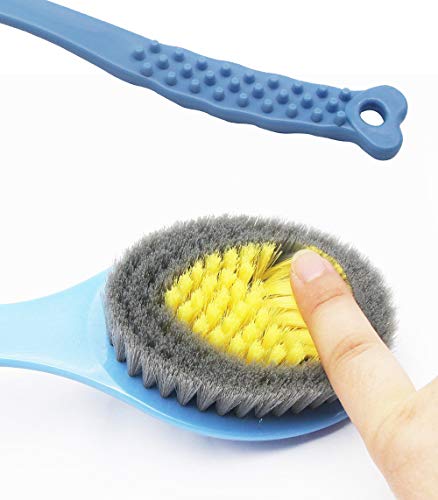 QiCheng&LYS Cepillo de Ducha de Mano, con Mango Largo Suave y Cómodo Para Masaje o Exfoliación de Piel Seca (Azul)