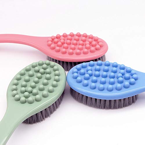 QiCheng&LYS Cepillo de Ducha de Mano, con Mango Largo Suave y Cómodo Para Masaje o Exfoliación de Piel Seca (Azul)