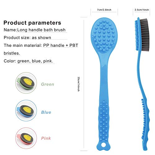 QiCheng&LYS Cepillo de Ducha de Mano, con Mango Largo Suave y Cómodo Para Masaje o Exfoliación de Piel Seca (Azul)