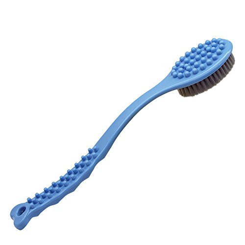 QiCheng&LYS Cepillo de Ducha de Mano, con Mango Largo Suave y Cómodo Para Masaje o Exfoliación de Piel Seca (Azul)