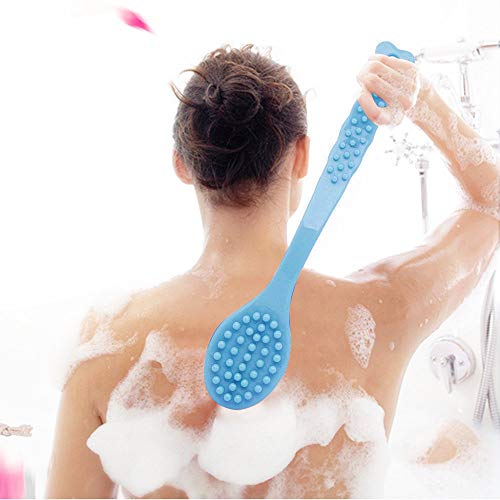 QiCheng&LYS Cepillo de Ducha de Mano, con Mango Largo Suave y Cómodo Para Masaje o Exfoliación de Piel Seca (Azul)