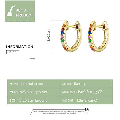 Qings pendiente Chapado en oro colorido huggie Plata de ley 925 Zirconia cúbica delicada con incrustaciones para Regalos para mujeres y niñas