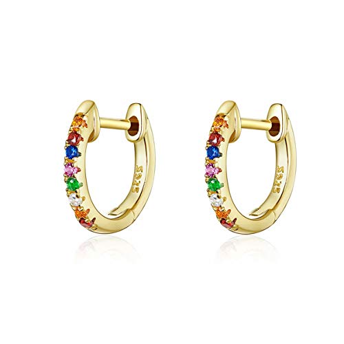 Qings pendiente Chapado en oro colorido huggie Plata de ley 925 Zirconia cúbica delicada con incrustaciones para Regalos para mujeres y niñas