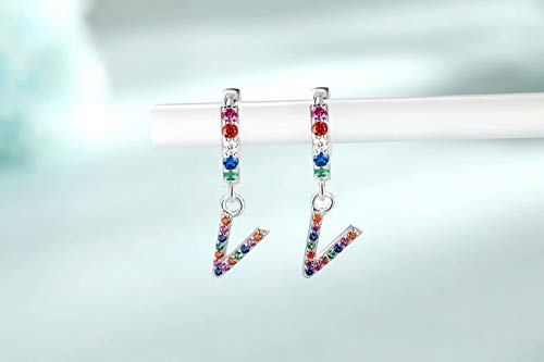 Qings Pendientes Colgantes Iniciales V, Aretes Aro Plata Pendientes Letras Pendientes Nombre Regalos de Cumpleaños Dama Niñas Mujer