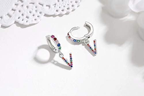 Qings Pendientes Colgantes Iniciales V, Aretes Aro Plata Pendientes Letras Pendientes Nombre Regalos de Cumpleaños Dama Niñas Mujer