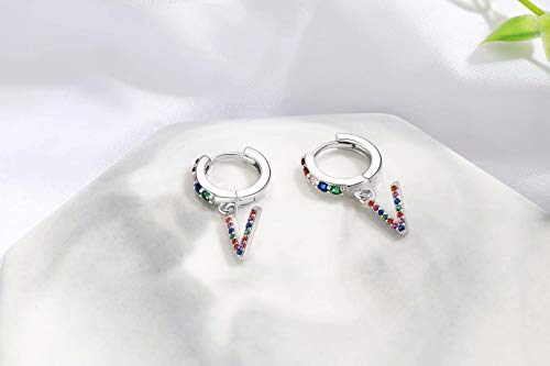 Qings Pendientes Colgantes Iniciales V, Aretes Aro Plata Pendientes Letras Pendientes Nombre Regalos de Cumpleaños Dama Niñas Mujer