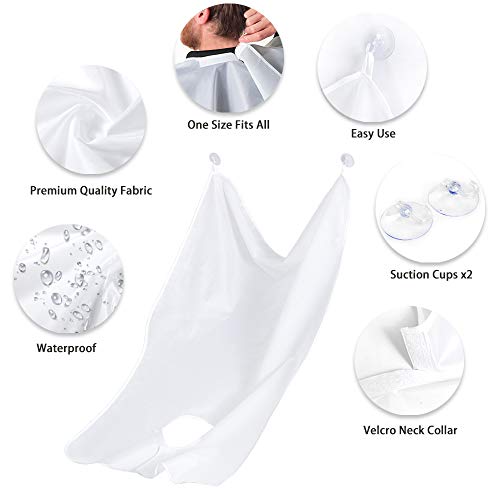QpenguinBabies - Delantal de afeitar para barba grande con ventosas, galo para hombres, padre, marido, corte de cabo, color blanco