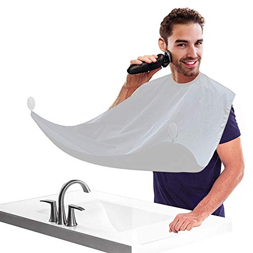 QpenguinBabies - Delantal de afeitar para barba grande con ventosas, galo para hombres, padre, marido, corte de cabo, color blanco