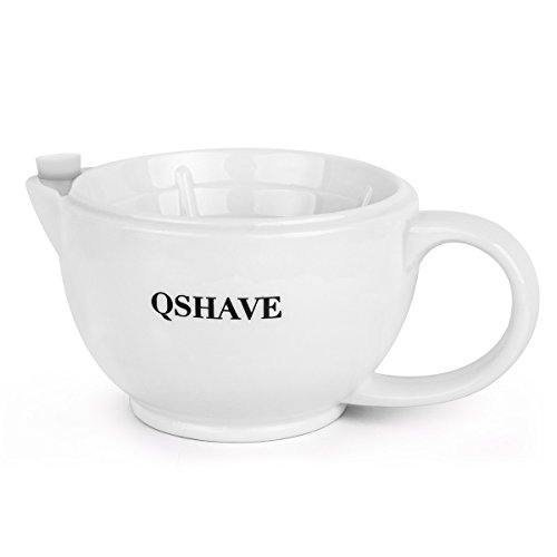 QSHAVE Taza de Afeitar , Cuenco de espuma de afeitar - Mantener la espuma siempre caliente - Taza de cerámica grande hecha a mano de la taza de gran tamaño (Blanco)