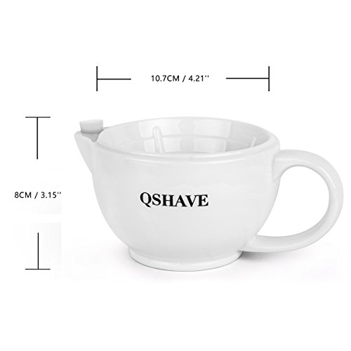 QSHAVE Taza de Afeitar , Cuenco de espuma de afeitar - Mantener la espuma siempre caliente - Taza de cerámica grande hecha a mano de la taza de gran tamaño (Blanco)