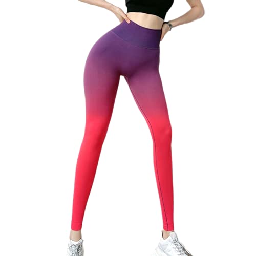 QTJY Pantalones de Yoga sin Costuras degradados, Mallas de Entrenamiento para Correr de Gimnasia para Damas, Pantalones de Entrenamiento elásticos y de Secado rápido BS