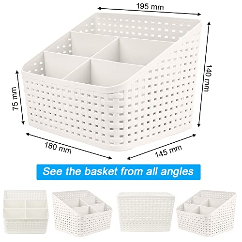 QUCUMER Caja Organizadora Maquillaje Cestas Almacenaje Plástico Cajas Blancas Organizador de Mesa o Escritorio 5 Compartimento para Casa Oficina para Guardar Maquillaje/Cosméticos/Material Escolar