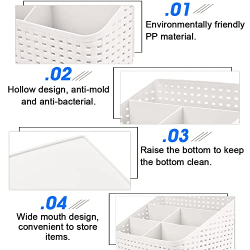 QUCUMER Caja Organizadora Maquillaje Cestas Almacenaje Plástico Cajas Blancas Organizador de Mesa o Escritorio 5 Compartimento para Casa Oficina para Guardar Maquillaje/Cosméticos/Material Escolar