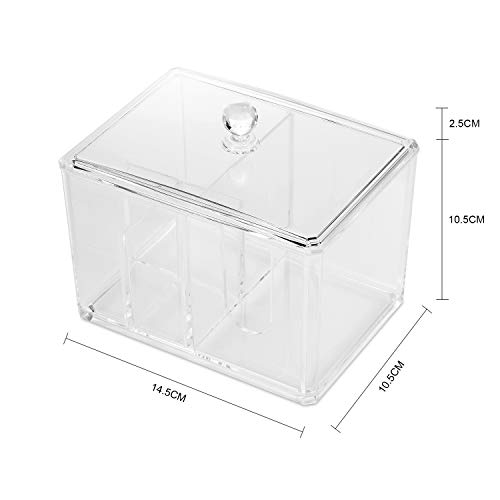 QUEENTAS Multi-Functional Storage Box Acrylic Makeup Organizer 4 Compartment with Lid for Home Office