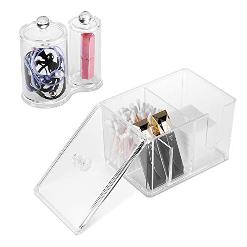QUEENTAS Multi-Functional Storage Box Acrylic Makeup Organizer 4 Compartment with Lid for Home Office