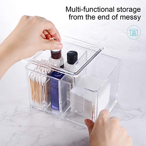 QUEENTAS Multi-Functional Storage Box Acrylic Makeup Organizer 4 Compartment with Lid for Home Office