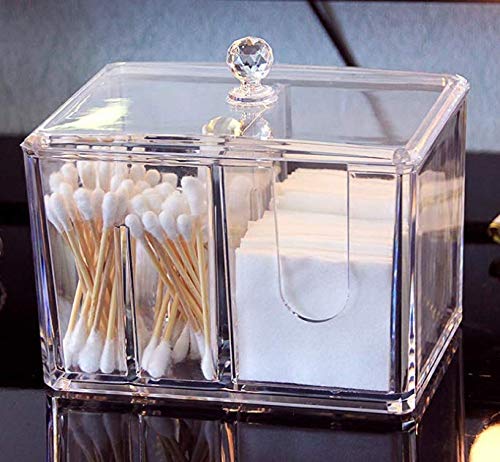 QUEENTAS Multi-Functional Storage Box Acrylic Makeup Organizer 4 Compartment with Lid for Home Office