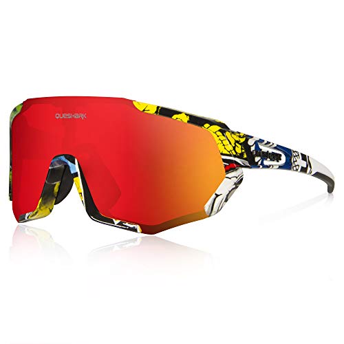 Queshark Gafas de Ciclismo Polarizadas Gafas de Sol Deportivas con Montura TR90 Gafas de Bicicleta para Hombres Mujeres con 3 Lentes Intercambiables Anti-UV400