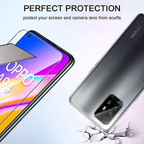 QULLOO para OPPO A94 5G Protector de Pantalla + Protector de Lente de cámara[2 Piezas + 2 Piezas],9H Dureza Vidrio Templado Sin Burbujas Film Cristal Templado