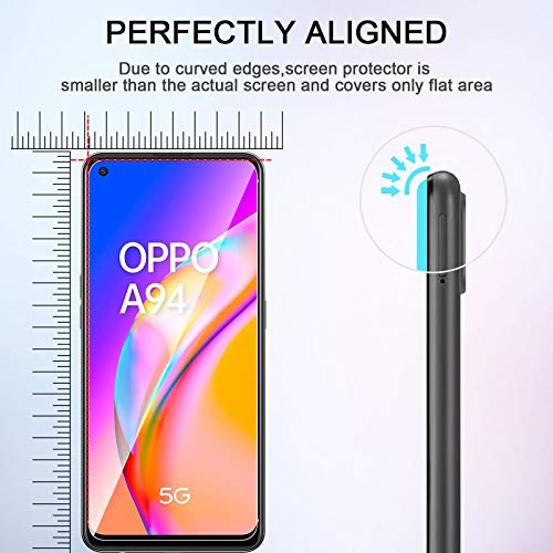 QULLOO para OPPO A94 5G Protector de Pantalla + Protector de Lente de cámara[2 Piezas + 2 Piezas],9H Dureza Vidrio Templado Sin Burbujas Film Cristal Templado
