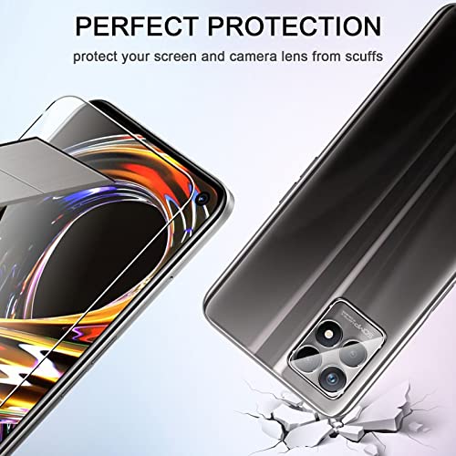 QULLOO para Realme 8i Protector de Pantalla + Protector de Lente de cámara[2 Piezas + 2 Piezas],9H Dureza Vidrio Templado [Sin Burbujas] Film Cristal Templado