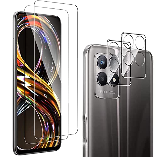 QULLOO para Realme 8i Protector de Pantalla + Protector de Lente de cámara[2 Piezas + 2 Piezas],9H Dureza Vidrio Templado [Sin Burbujas] Film Cristal Templado