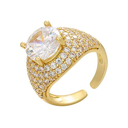 QWKLNRA Anillos Mujer Diamante De Imitación Blanco Exquisito Anillo De Color Dorado para Mujer Boda Romántica Francesa Apertura De Cristal Casual Anillo Vintage Único Moda Anillos Gruesos Regalo