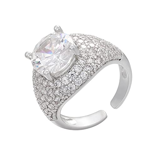 QWKLNRA Anillos Mujer Diamante De Imitación Blanco Exquisito Anillo De Color Plateado para Mujer Boda Romántica Francesa Apertura De Cristal Casual Anillo Vintage Único Moda Anillos Gruesos Regal