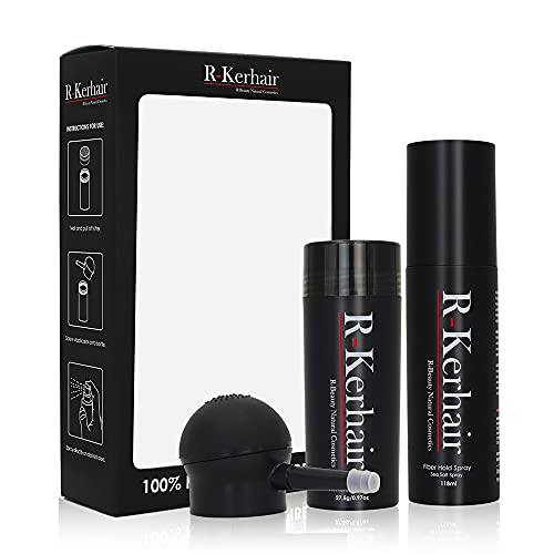 R-Kerhair Kit Fibras Capilares Densificadoras del Cablello para Disimular Calvicie para Hombre y Mujer - Aplicador y Fijador Incluidos, Mayor Duración y Resultado Profesional (Gris)