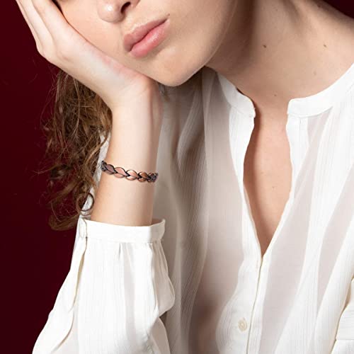Rainso Pulsera para mujer, pulsera magnética de cobre puro, pulsera magnética elegante para mujer, alivio del dolor de artritis, en caja de regalo negra