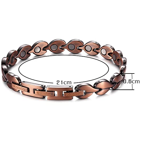 Rainso Pulsera para mujer, pulsera magnética de cobre puro, pulsera magnética elegante para mujer, alivio del dolor de artritis, en caja de regalo negra