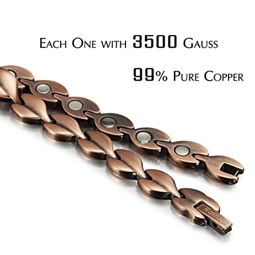 Rainso Pulsera para mujer, pulsera magnética de cobre puro, pulsera magnética elegante para mujer, alivio del dolor de artritis, en caja de regalo negra