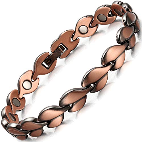 Rainso Pulsera para mujer, pulsera magnética de cobre puro, pulsera magnética elegante para mujer, alivio del dolor de artritis, en caja de regalo negra