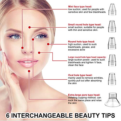 RaMoKey Limpiador De Poros Eliminador de Espinillas Succionador de Puntos Negros y Espinillas Puntos Negros Limpiador, limpiador facial USB Blackhead Remover con 6 Pulidores Faciales
