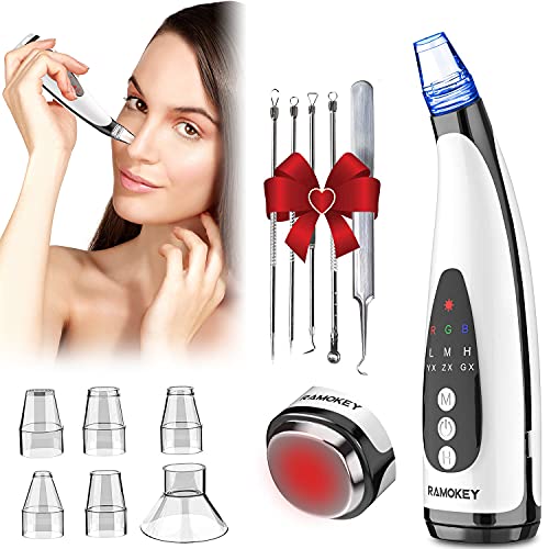 RaMoKey Limpiador De Poros Eliminador de Espinillas Succionador de Puntos Negros y Espinillas Puntos Negros Limpiador, limpiador facial USB Blackhead Remover con 6 Pulidores Faciales