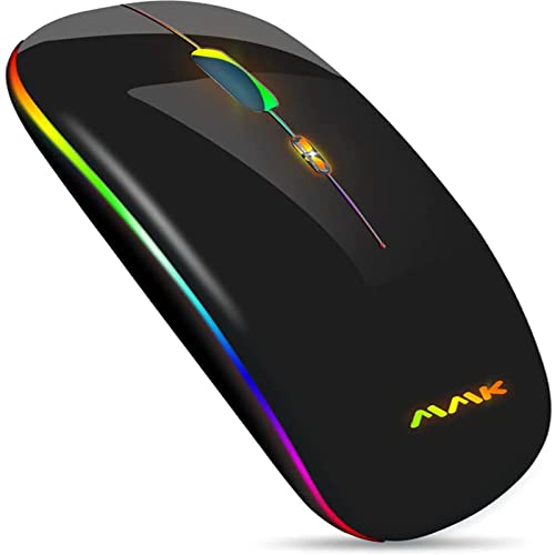 Ratón Inalámbrico Bluetooth Recargable, Ratón Retroiluminado de 7 Colores con Mini Receptor USB de 2,4 GHz, 1200,1600DPI Ajustable,Compatible con Laptop, PC, Ordenador, Chromebook, Notebook(Negro)