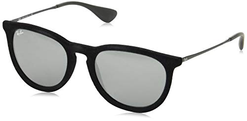 Ray-Ban Erika, Gafas De Sol para Mujer, Negro (Black Velvet (60756G)) con lentes espejadas gris