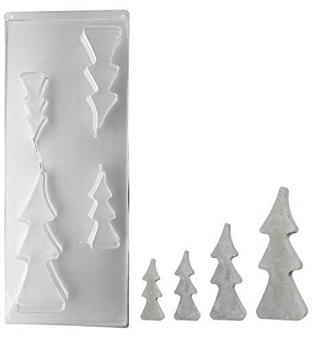 Rayher 36062000 Molde para manualidades con forma de 4 abetos, distintos tamaños de 8 a 16 cm, 3 cm grosor, Apto con hormigón, cera, jabón y más