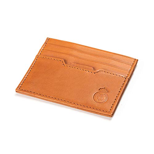 Real Madrid - Cartera Tarjetero Hecho a Mano con Piel Juego de 2 Piezas. Color Marrón Claro RMJ-80011T