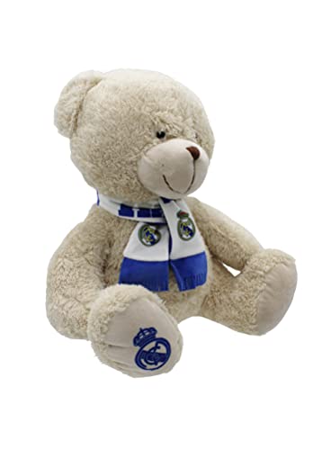 Real Madrid, Peluche Osito con Bufanda, Producto Oficial Real Madrid, Dimensión 20 cm, Color Marrón (CyP Brands)