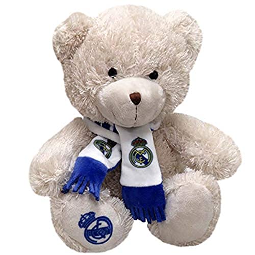 Real Madrid, Peluche Osito con Bufanda, Producto Oficial Real Madrid, Dimensión 20 cm, Color Marrón (CyP Brands)